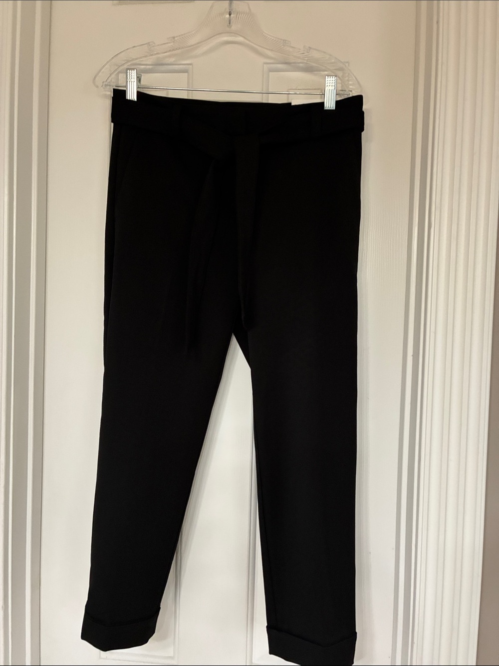 LOFT Black Tie-Waist Cropped Ponte Pants